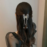 Vintage Butterfly Pearl Tassel Hair Claw Clip Women Style Rhinestone Crab Shark