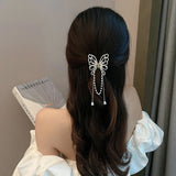 Vintage Butterfly Pearl Tassel Hair Claw Clip Women Style Rhinestone Crab Shark