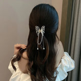 Vintage Butterfly Pearl Tassel Hair Claw Clip Women Style Rhinestone Crab Shark