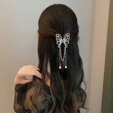 Vintage Butterfly Pearl Tassel Hair Claw Clip Women Style Rhinestone Crab Shark