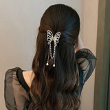 Vintage Butterfly Pearl Tassel Hair Claw Clip Women Style Rhinestone Crab Shark