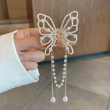 Vintage Butterfly Pearl Tassel Hair Claw Clip Women Style Rhinestone Crab Shark