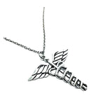 Vintage Caduceus Necklace Angel Wings Pendant for Halloween
