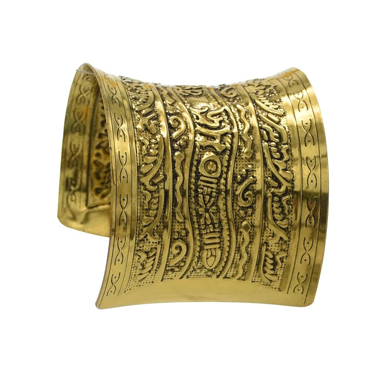 Vintage Carve Pattern Bangle Open Adjustable Wide Cuff Bracelet Antique Ethnic
