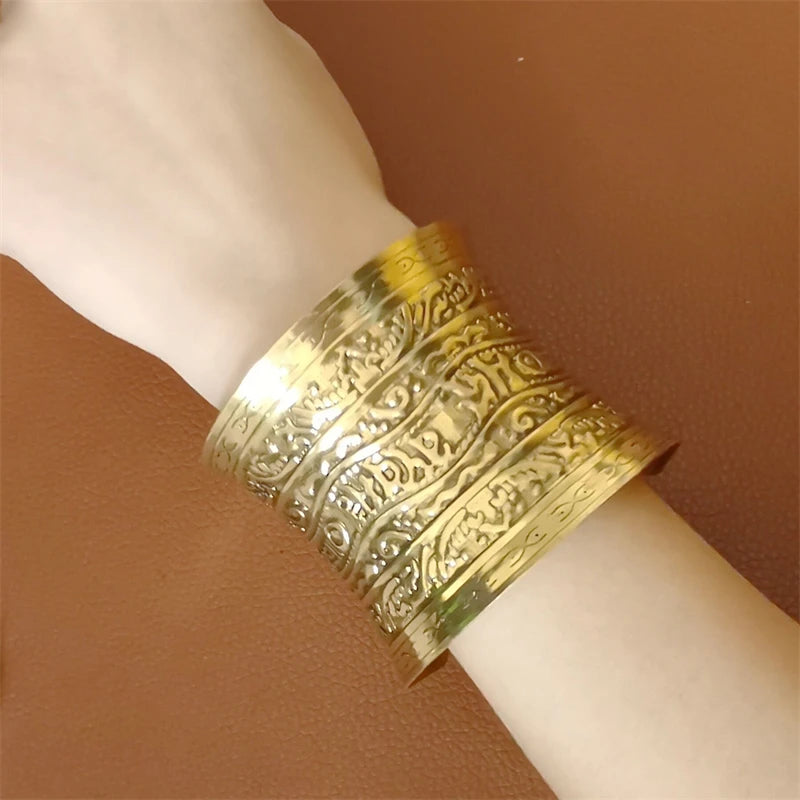Vintage Carve Pattern Bangle Open Adjustable Wide Cuff Bracelet Antique Ethnic