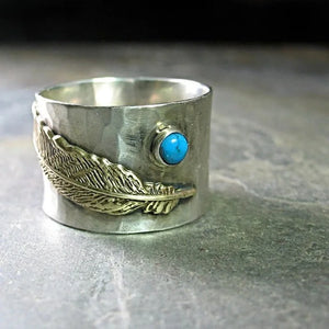 925 Silver Two-tone Bee Zircon Ring Bird Feather Horse Sunflower Turquoise