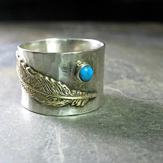 925 Silver Two-tone Bee Zircon Ring Bird Feather Horse Sunflower Turquoise