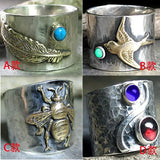 925 Silver Two-tone Bee Zircon Ring Bird Feather Horse Sunflower Turquoise