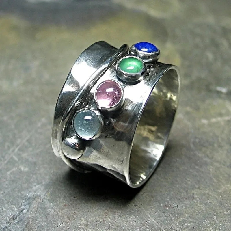 925 Silver Two-tone Bee Zircon Ring Bird Feather Horse Sunflower Turquoise