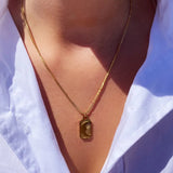 Vintage Carved Cloud Sun Moon Rectangle Pendant Necklace