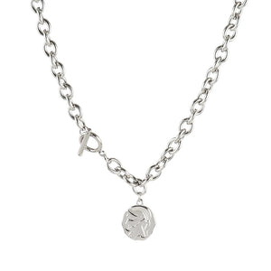 Vintage Carved Coin Thick Chain Necklace Stainless Steel Necklace