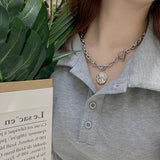 Vintage Carved Coin Thick Chain Necklace Stainless Steel Necklace