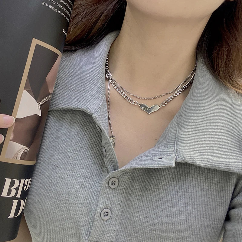 Vintage Carved Coin Thick Chain Necklace Stainless Steel Necklace