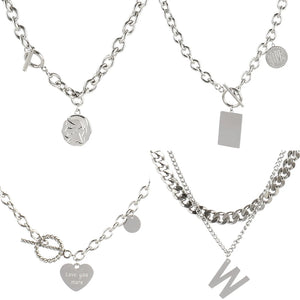 Vintage Carved Coin Thick Chain Necklace Stainless Steel Necklace