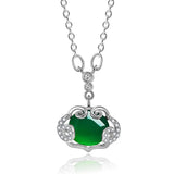Vintage Green Jade Emerald Gemstones Pendant Necklace 18k Silver Jewelry