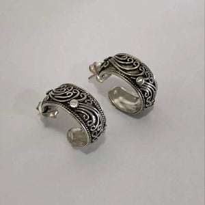 Vintage Carved Vine Stud Earrings 925 Sterling Silver Ear Rings For Women Men