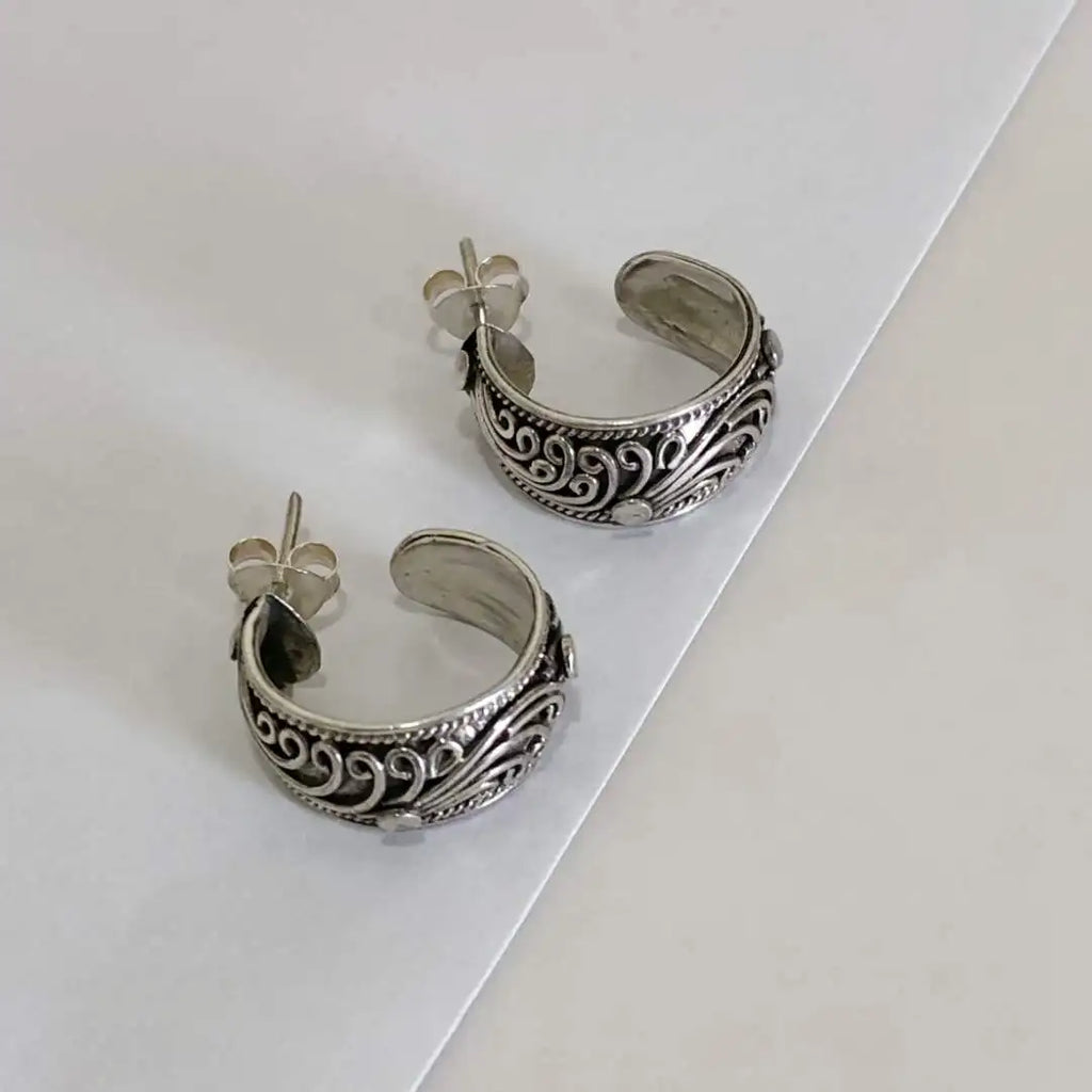 Vintage Carved Vine Stud Earrings 925 Sterling Silver Ear Rings For Women Men