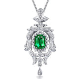 Vintage Carving Emerald Princess Diamond Pendant Necklaces