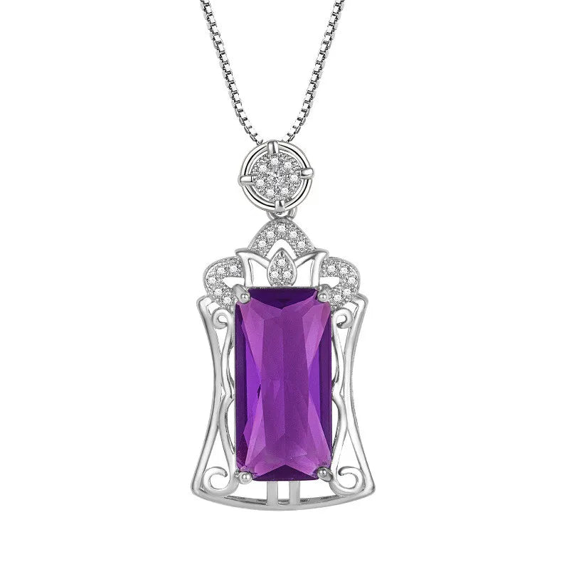 Vintage Purple Crystal Amethyst Pendant Necklace for Women