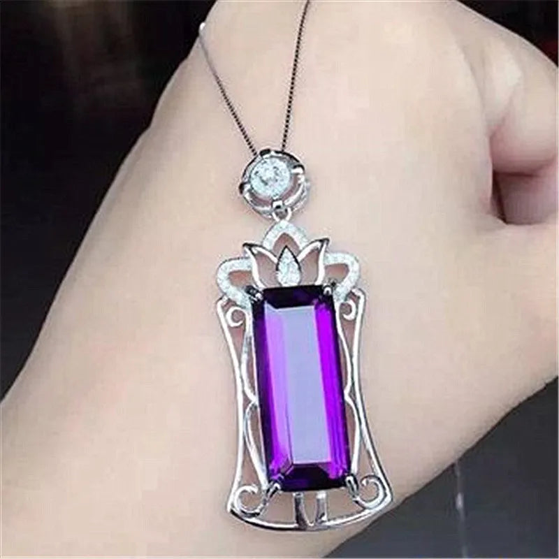 Vintage Purple Crystal Amethyst Pendant Necklace for Women