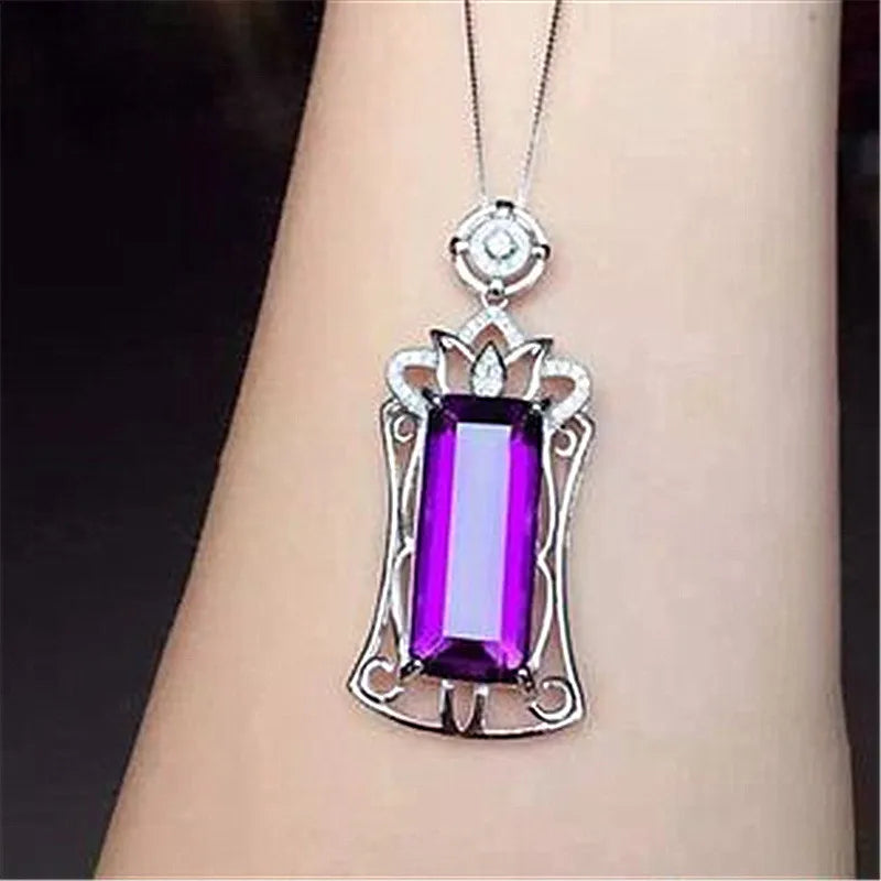 Vintage Purple Crystal Amethyst Pendant Necklace for Women