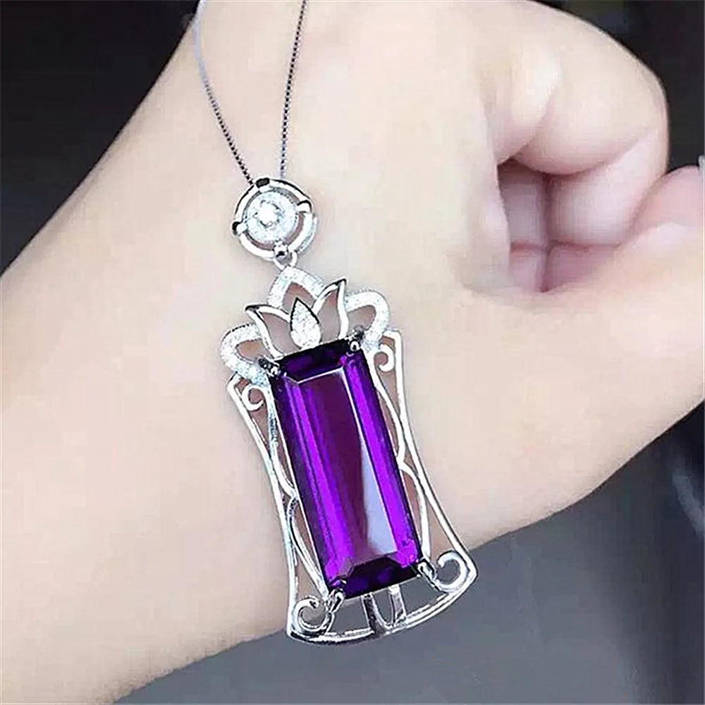 Vintage Purple Crystal Amethyst Pendant Necklace for Women
