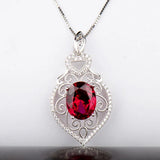 Vintage Carving Red Crystal Ruby Zircon Diamonds Pendant Necklace