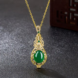 Vintage Green Jade Carving Vase Pendant Necklace Jewelry