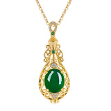 Vintage Green Jade Carving Vase Pendant Necklace Jewelry