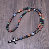 Vintage Catholic Hematite Cross Rosary Necklace for Women Men