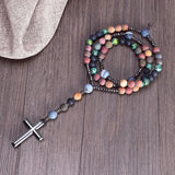 Vintage Catholic Hematite Cross Rosary Necklace for Women Men