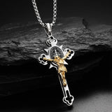 Vintage Catholic Jesus Cross Pendant Necklace For Men Punk Biker