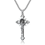 Vintage Catholic Jesus Cross Pendant Necklace For Men Punk Biker