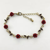 Vintage Red Rose Flower Charm Bracelet Adjustable Bangle