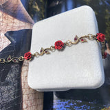 Vintage Red Rose Flower Charm Bracelet Adjustable Bangle