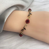 Vintage Red Rose Flower Charm Bracelet Adjustable Bangle