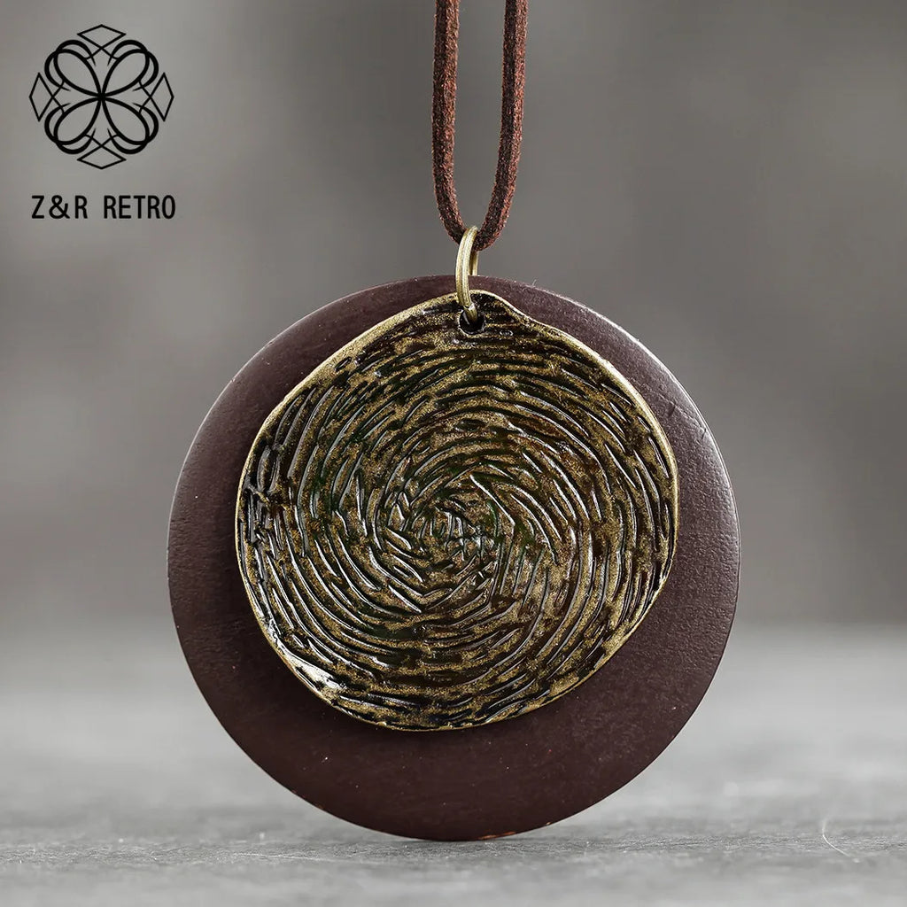 Vintage Chains Around the Neck Pendants Necklace Wood Costume Jewelry