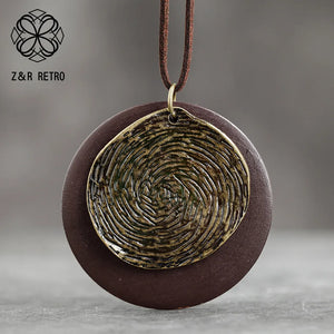 Vintage Chains Around the Neck Pendants Necklace Wood Costume Jewelry