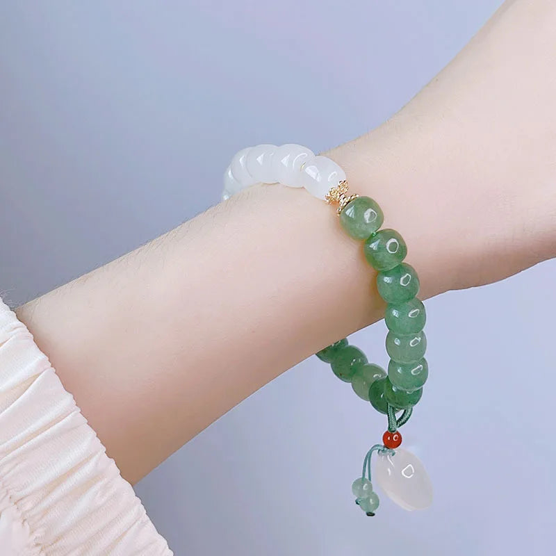 Green Aventurine Jade Beaded Strand Bracelets for Women