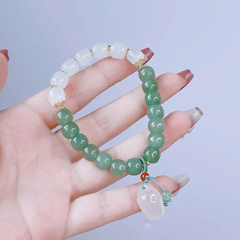 Green Aventurine Jade Beaded Strand Bracelets for Women