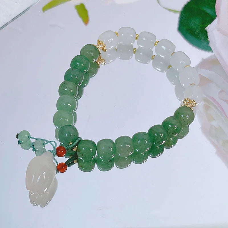 Green Aventurine Jade Beaded Strand Bracelets for Women