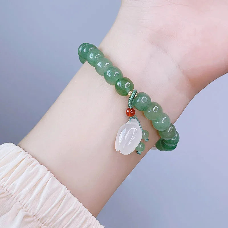 Green Aventurine Jade Beaded Strand Bracelets for Women