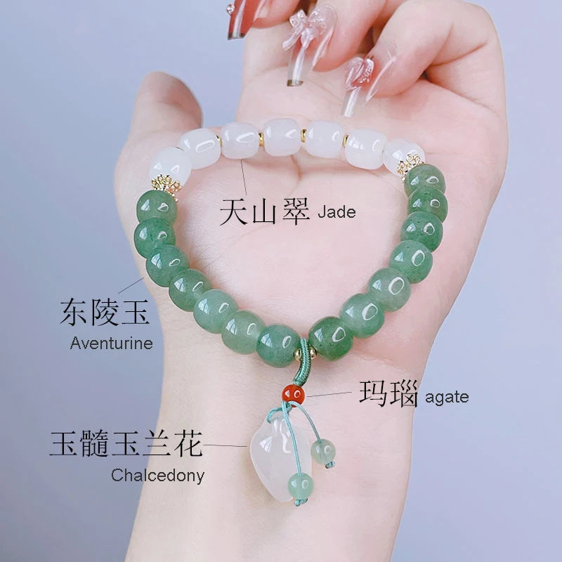 Green Aventurine Jade Beaded Strand Bracelets for Women