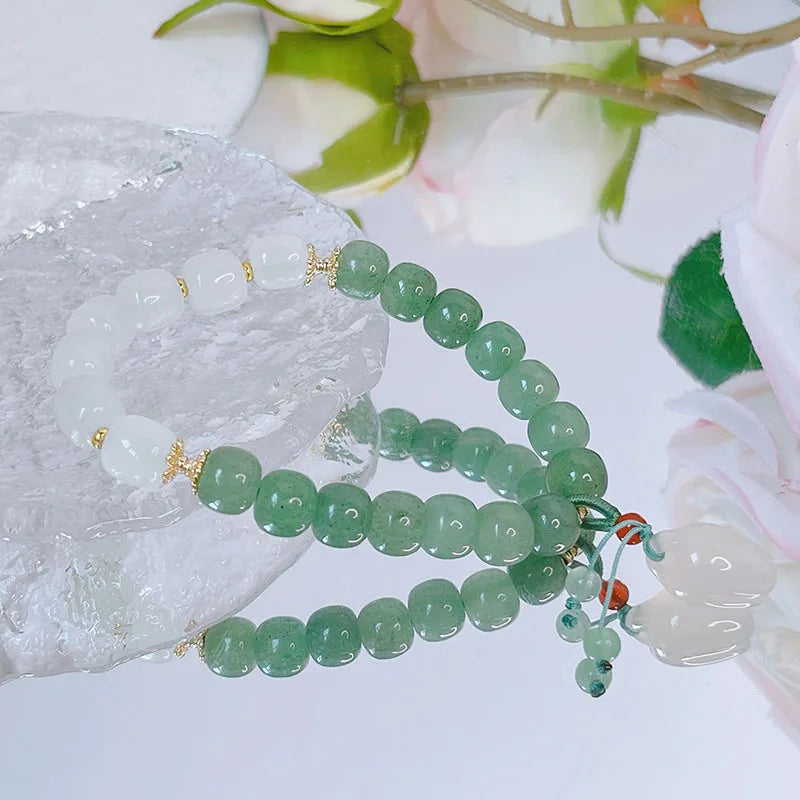 Green Aventurine Jade Beaded Strand Bracelets for Women