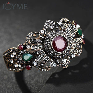 Vintage Charm Cuff Bracelets Red Crystal Ethnic Retro Jewelry