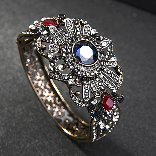 Vintage Charm Cuff Bracelets Red Crystal Ethnic Retro Jewelry