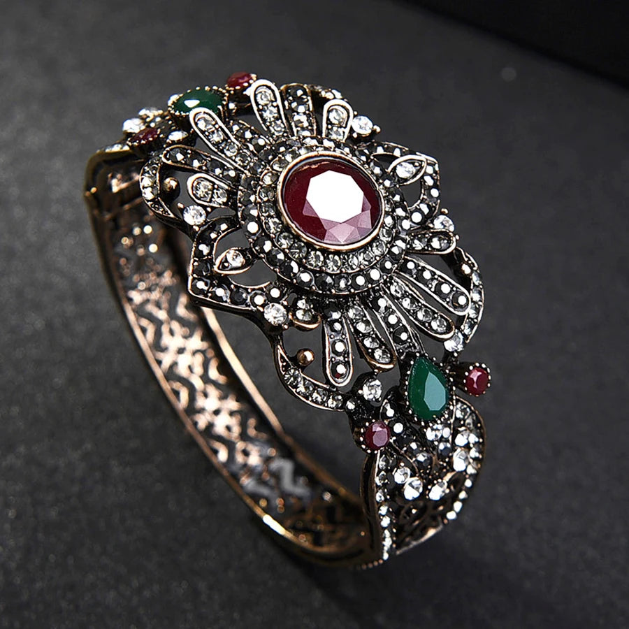 Vintage Charm Cuff Bracelets Red Crystal Ethnic Retro Jewelry