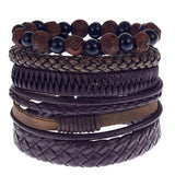Vintage Charm Leather Bracelet with Feather Leaf Bra