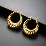 Vintage Stainless Steel CC Croissant Hoop Earrings 18K Plated