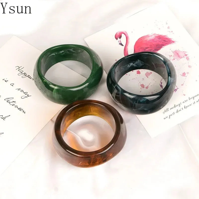Vintage Charms Acrylic Cuff Bracelet Resin Bangle for Women